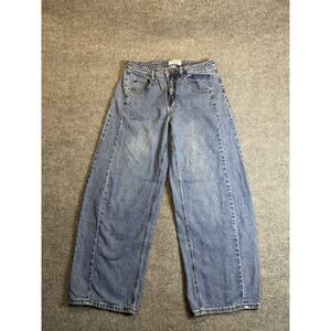 RSQ Women's Wide-Leg Jeans Blue Denim Medium Wash Button Zip Pockets